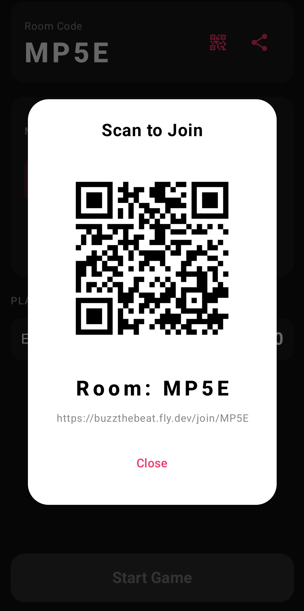 QR code to join a game room